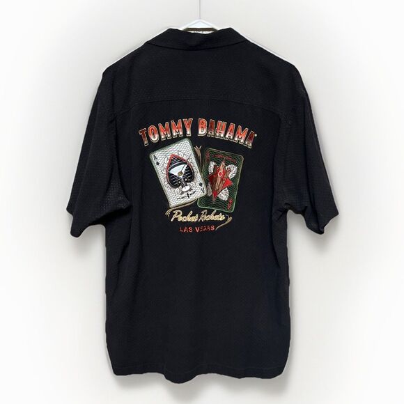 Rare Tommy Bahama Hawaiian Shirt Pocket Rockets Poker Cigar Las Vegas Large - Picture 1 of 7